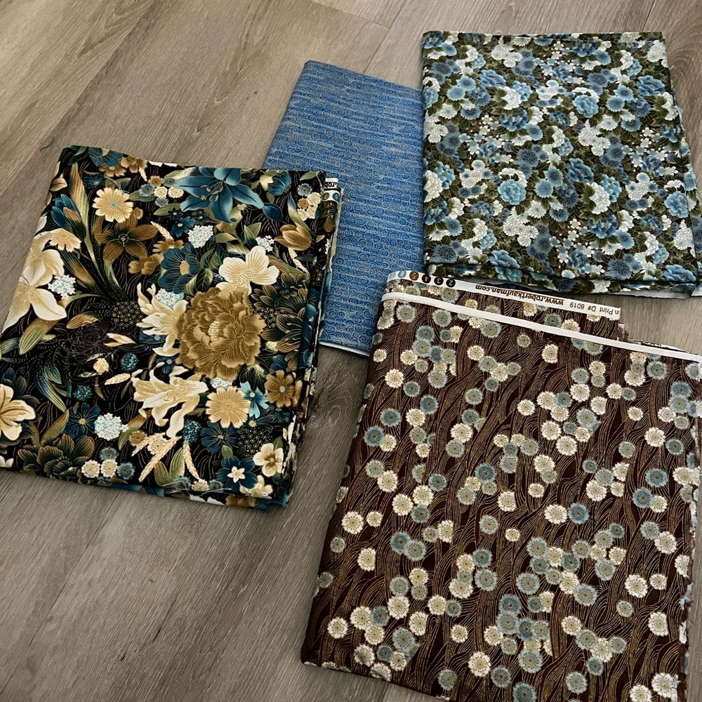 Floral Cotton Fabric Bundle in Teal, Brown & Gold